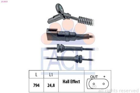 Датчик ABS передній Ford Fusion 02-13 (790 мм) (21.0151) FACET 210151