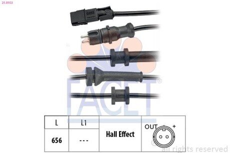 Датчик ABS Renault Laguna 01- зад Л/Пр (603 mm) FACET 21.0153