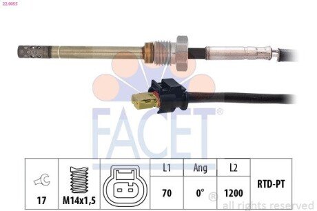 Датчик температуры дымовых газов MB Sprinter (906) 2.1D-3.2D 03- (22.0055) FACET 220055