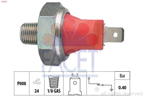 Датчик тиску оливи (0,3bar/1 конт./черный) Kia Carens II/Lancer/Camry 1.0-3.5 82- (7.0017) FACET 70017