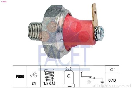 Датчик давления масла Mutsubishi Carisma/Colt/Galant/L200/Lancer/Pajero 1.6-2.5 91-15 (7.0094) FACET 70094