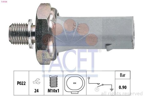 Датчик давления масла (0,75-1,05bar/1 конт./серый)) SUPERB/CADDY II 1.8-2.5D 95-08 (7.0134) FACET 70134