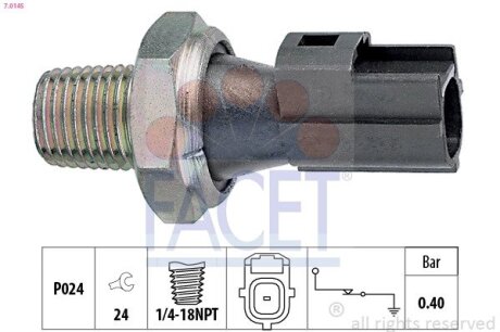 Датчик давления масла (0,4bar/1 конт./черный)) Ford Transit/Fiat Ducato 1.3-3.2 95- (7.0145) FACET 70145