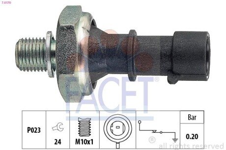 Датчик давления масла (0,2 bar/1 конт./черный)) Astra J/H/Zafira B/Cruze 03- 1.7CDTi (7.0170) FACET 70170