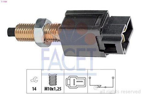 Датчик стоп-сигналу Hyundai Accent/Getz/Elantra/SantaFe 94-/Mazda 323/626 87-/Mitsubishi Galant/L200 (7.1169) FACET 71169