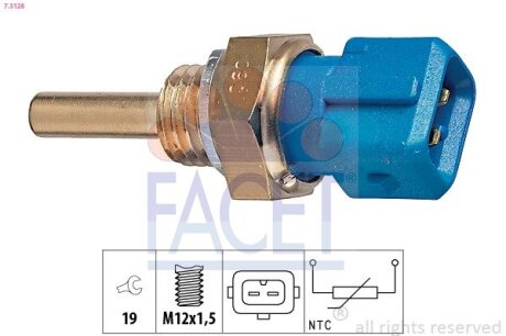 Датчик температуры (синий) Astra F/ Combo/Kadett E/BMW (E36, E34) 1.1-3.5 82-16 (7.3128) FACET 73128