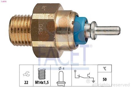 Датчик температури охолоджуваної рідини Mercedes Benz W124/201/T1/T2 M102/OM602/603 77-> FACET 74070 (фото 1)