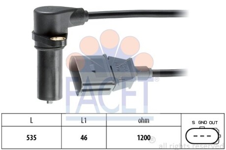 Датчик обертів коленвала Skoda FABIA, OCTAVIA/VW BORA,CADDY II,GOLF IV,POLO 1.9D 95-10 (9.0391) FACET 90391 (фото 1)