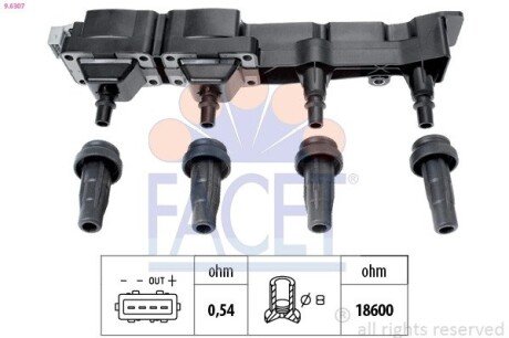 Катушка воспаления Citroen Berlingo/ Peugeot 206/307/Partner 1.6 00- (9.6307) FACET 96307