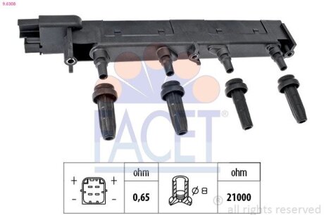 Котушка запалення Citroen C5/Jumpy/ Peugeot 206/307/407 1.8/2.0 99- (9.6308) FACET 96308 (фото 1)