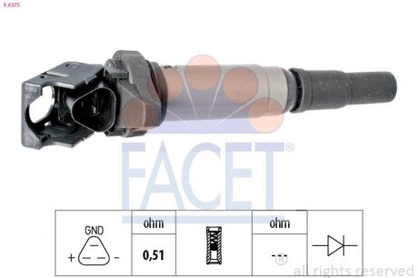 Катушка воспаления BMW 5(E39/E60/F10)/ Citroen C4 08-/Peugeot 207/308 FACET 9.6375