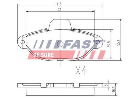 Колодки гальмівні дискові передні FIAT Fiorino 07-, Punto 03-10, Qubo 08-19, 500 07-20, Panda 03-12, Seicento 98-10; CHEVROLET Volt 10-15 FAST FT29005