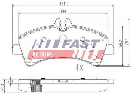 Колодки дисковые тормозные задние комплект VW Crafter 06-16; MERCEDES-BENZ Sprinter 906 06-18 FAST FT29023