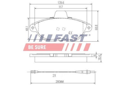 Колодки тормозные дисковые. FIAT Scudo 95-07, Ulysse 94-02; PEUGEOT Expert 95-07, 806 98-02; CITROEN Jumpy 95-07 FAST FT29067