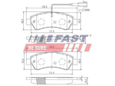 Колодки тормозные дисковые задние FIAT Ducato 06-14, Ducato 14-; PEUGEOT Boxer 06-14, Boxer 14-; CITROEN Jumper 06-14, Jumper 14- FAST FT29098