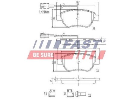 Колодки гальмівні перед. з датчиком Fiat 500, Doblo (05->), Fiorino-Qubo, Linea, Grande Punto FAST FT29124 (фото 1)