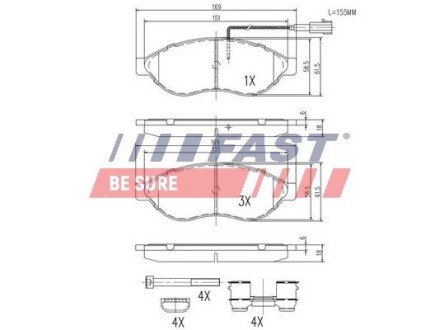 Колодки гальмівні дискові передні FIAT Ducato 06-14, Ducato 14-; PEUGEOT Boxer 06-14, Boxer 14-; CITROEN Jumper 06-14, Jumper 14- FAST FT29130