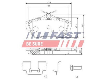 Колодки тормозные зад. Fiat Scudo/Peugeot Expert/ Citroen Jumpy 1.6/2.0 MJTD (07-) без датчика FAST FT29154