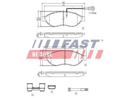 Колодки гальмівні дискові передні FIAT Ducato 06-14, Ducato 14-; PEUGEOT Boxer 06-14, Boxer 14-; CITROEN Jumper 06-14, Jumper 14- FAST FT29155