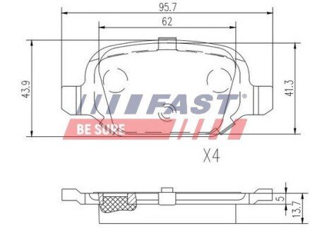 Колодки тормозные дисковые задние FIAT Punto 03-10, 500 07-20, Panda 03-12; LANCIA Ypsilon 03-11, Musa 04-12 FAST FT29162