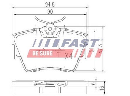 Колодки тормозные дисковые задние RENAULT Trafic 14-, Trafic 00-14; NISSAN Primastar 02-14; OPEL Vivaro 01-14, Vivaro 14-19 FAST FT29513