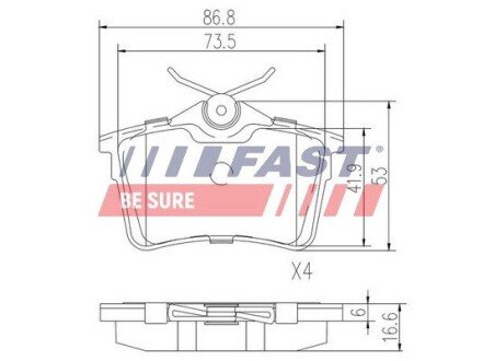 Колодки дисковые тормозные задние комплект PEUGEOT Partner 08-, 308 (T7) 07-19, 308 (T9) 13-; CITROEN Berlingo 08-18, Berlingo 96-08 FAST FT29515