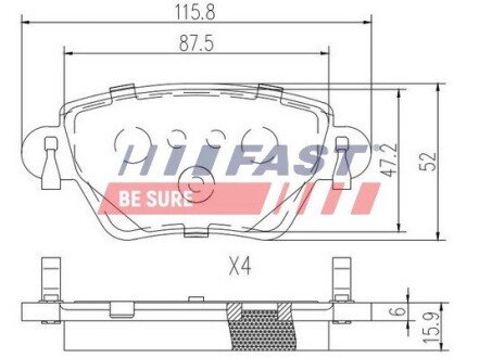 Гальмівні колодки дискові зад. Ford Mondeo 1.8/2.0/2.5 00- Renault Kangoo 1.6/1.9D 10.01- FAST FT29533 (фото 1)