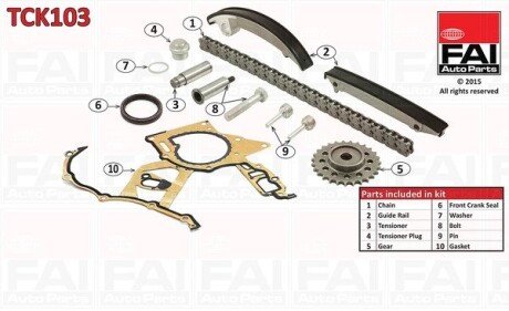 (Верхний)К-кт цепи ГРМ Opel Astra G 2.2DTI 02-/Omega B 2.0 DTI 97-/Vectra B 96- (с шестернями)) Fischer Automotive One (FA1) TCK103