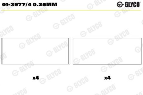 Вкладыши шатунные RENAULT 0,25 мм 1.2 D4F/D7F 96- (выр-во) Glyco 01-3977/4 0.25mm