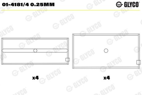 Вкладиші шатунні CITROEN CRD90/CRD93/M22/M25 Glyco 01-4181/4 0.25MM