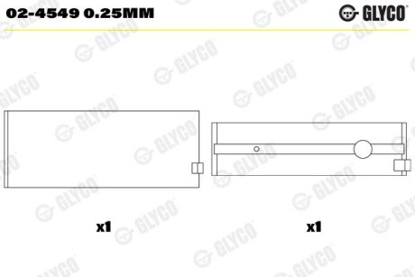 Вкладиш шатунний (1CYL) Glyco 02-4549 0.25MM