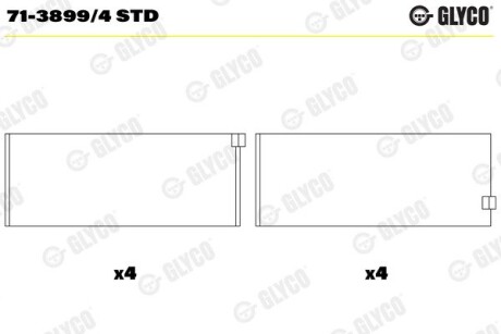 Вкладиші шатунні PSA 1.9TD XUD9TE Glyco 71-3899/4 STD (фото 1)