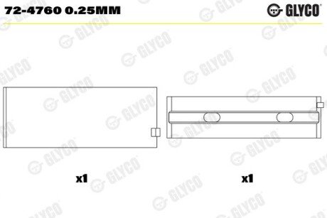 Вкладыши коренные MB Glyco 72-4760 0.25MM