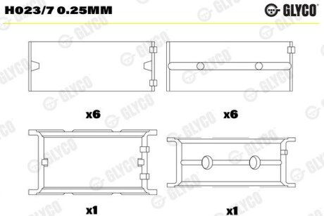 Вкладиші корінні BMW HL 0,25 M20/M21/M50/M51/M52/M54/M57 із двома замками Glyco H023/7 0.25MM