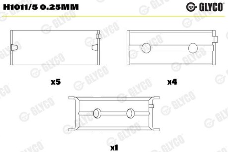 Вкладиші корінні FIAT 188A9/199A2/199A3/223A9, OPEL Z13DT/Z13DTH Glyco H1011/5 0.25MM