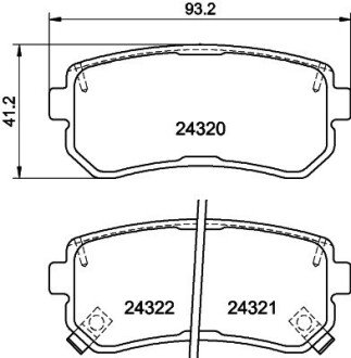 Гальмівнi колодки дискові зад. Hyundai Accent I20/I30/Ix35/Sonata/Kia CeeD/Rio/Sportage 1.2-3.3 05- HELLA 8DB 355 006-961