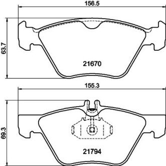 К-кт колодок перед. Mercedes E-Series (W211)/SLK-Series (W170)/CLK-Series (W208)/E-Series (W210)/Chrysler Crossfire (95-09) HELLA 8DB 355 007-861