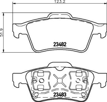 Гальмівні колодки дискові зад. Opel Vectra C 01-/Renault Laguna II 02- HELLA 8DB 355 009-121