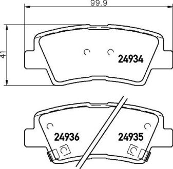 Гальмівні колодки дискові зад. Hyundai Grandeur, Sonata V, Tucson Kia Opirus, Soul Ssangyong Korando 1.6-3.3 05- HELLA 8DB 355 014-571