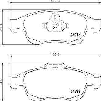 Гальмівні колодки дискові перед. Renault Megane 1.9 dCi 08-/Renault Duster 10- (+ ABS) HELLA 8DB 355 014-791