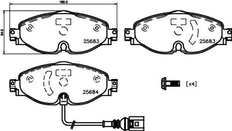 Передні гальмівні колодки VW/Audi 2012-> HELLA 8DB 355 020-191