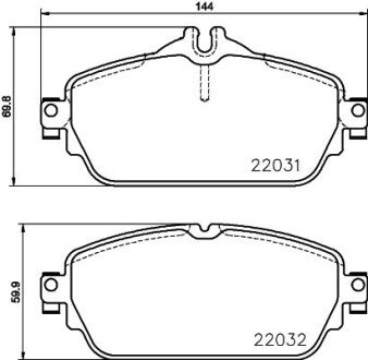 Тормозные колодки дисковые перед. MERCEDES C W205 13- E W213 16- HELLA 8DB 355 021-551