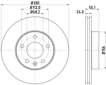 Диск тормозной VW T4 96- вентиль. HELLA 8DD 355 105-591