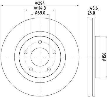 Тормозной диск перед. Jeep Compass, Patriot 07-13 Dodge Avenger 08-13, Caliber 07-12, Chrysler Sebring 07-10 Mitsubishi Outlander 07-12, Lancer GT, GTS 08-13 HELLA 8DD 355 115-911