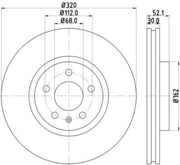 Диск гальмівний передній Audi A4, A5, A6, 1,8-3,2, 09- HELLA 8DD 355 117-191