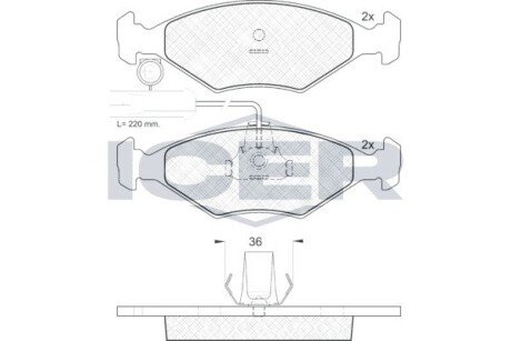 Колодки гальмівні дискові передні FIAT Siena 97-16, Albea 96-11, Palio 96-20 ICER 181226