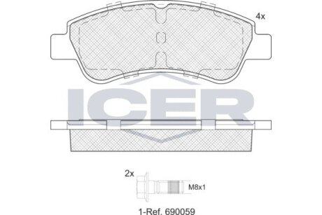 Комплект гальмівних колодок (дискових) ICER EV1388-402