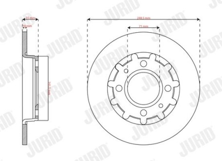 Тормозной диск задний CITROËN C4 / OPEL Corsa, Mokka / PEUGEOT 208, 2008 Jurid 563364JC