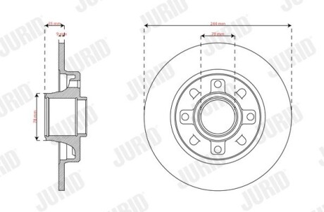 Тормозной диск задний Citroen C3, C4 / Opel Crossland / Peugeot 208, 2008 Jurid 563402J1