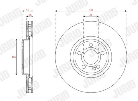 Гальмівний диск передній Mercedes A-Claas, B-Class, CLA, EQA, EQB, GLA, GLB Jurid 563754JC1